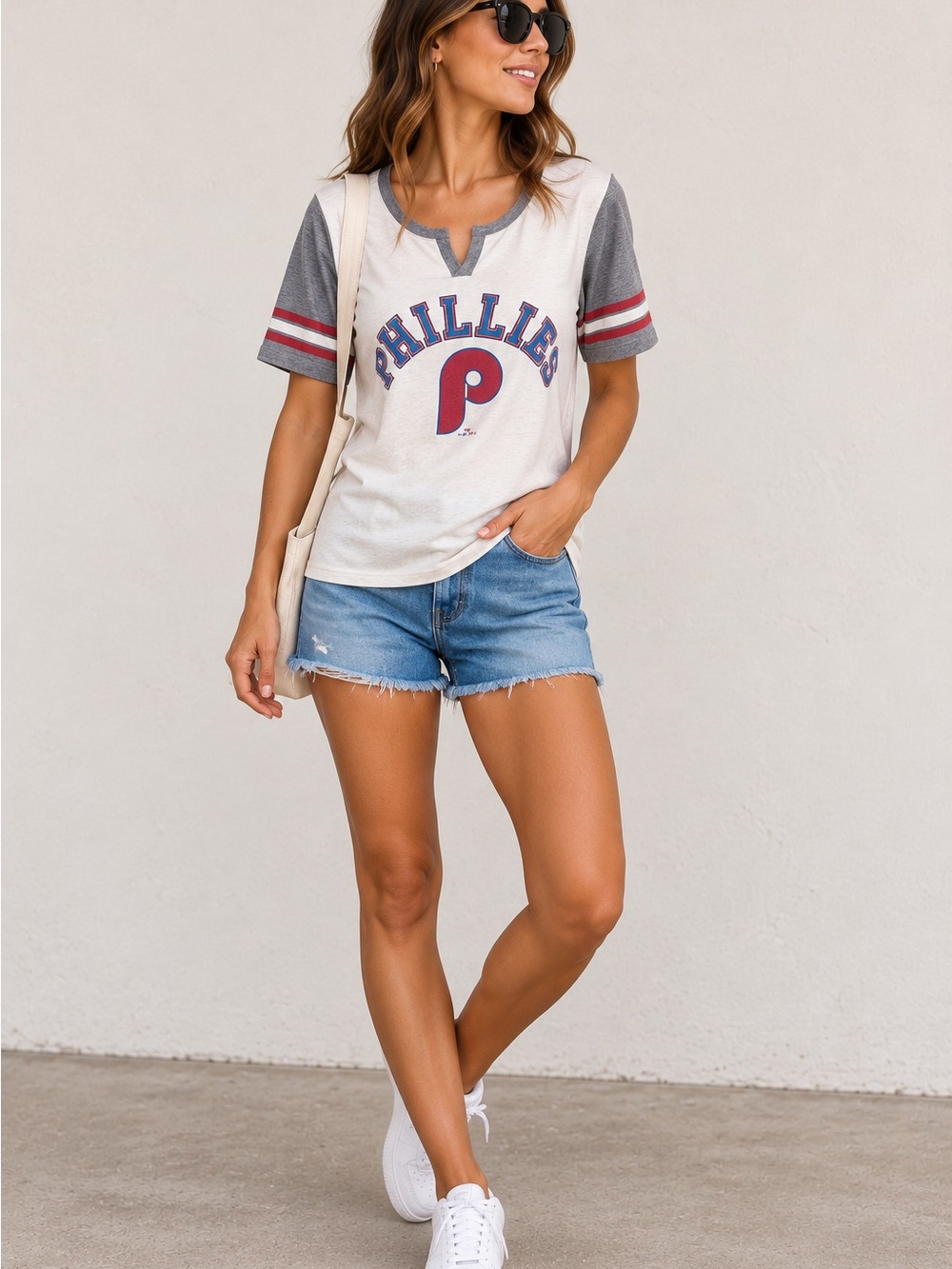 NWT ’47 Brand Philadelphia Phillies Split Neck Varsity T-Shirt Women M